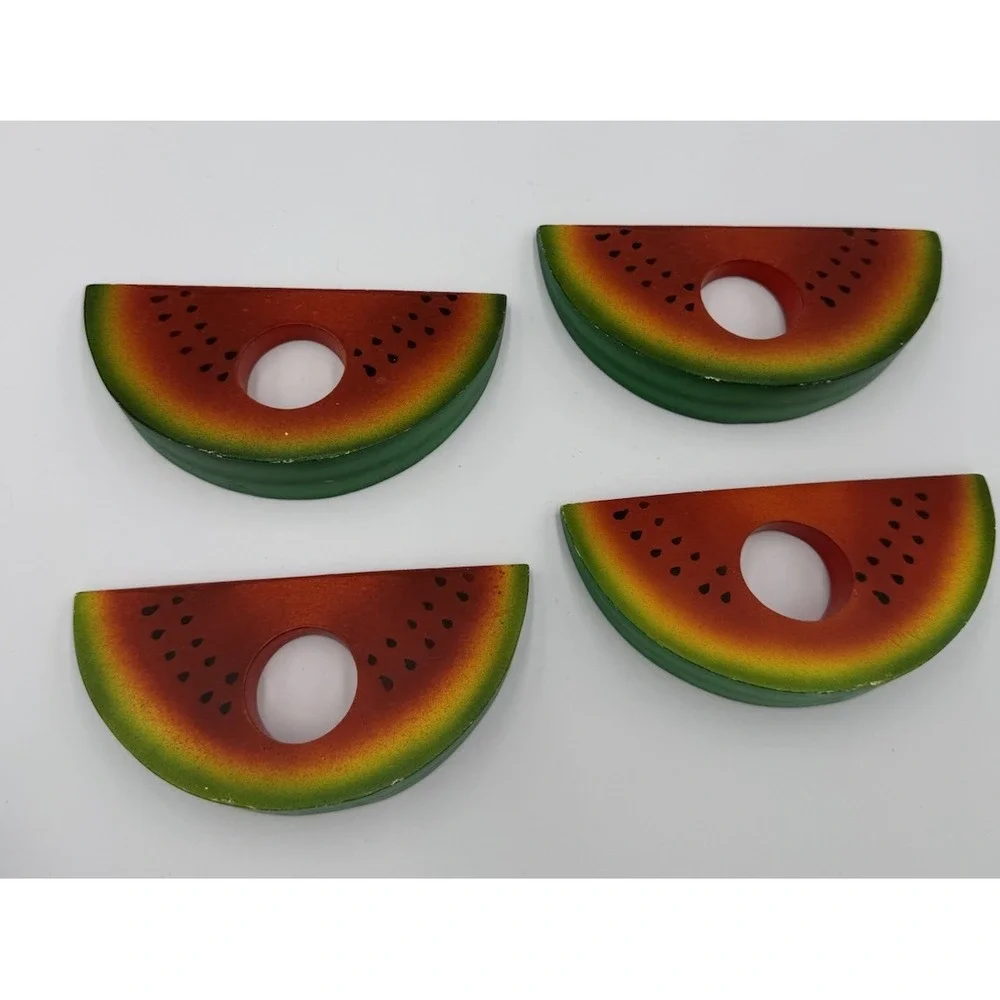 Set Of‎ 4 Wood Watermelon Napkin Rings 4th Of July Summer Picnic Holiday